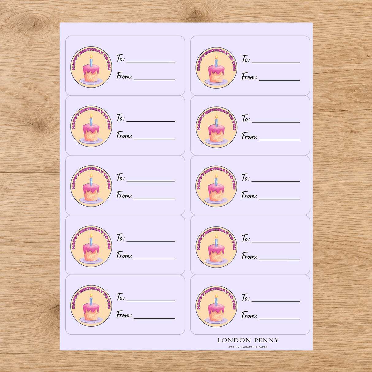Retro Birthday Cake Gift Tag Sticker Sheet