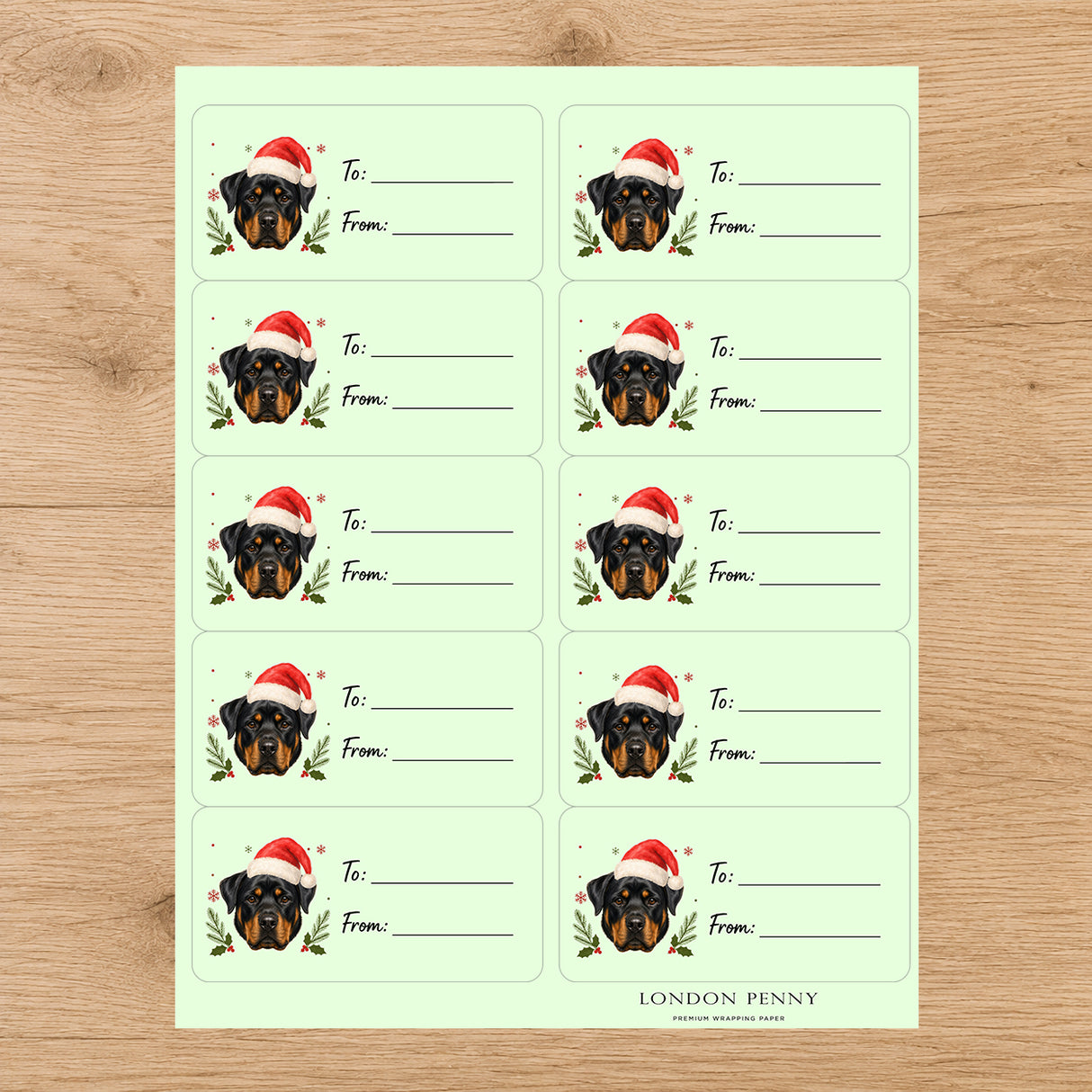 Rottweiler Santa Paws Gift Tag Sticker Sheet
