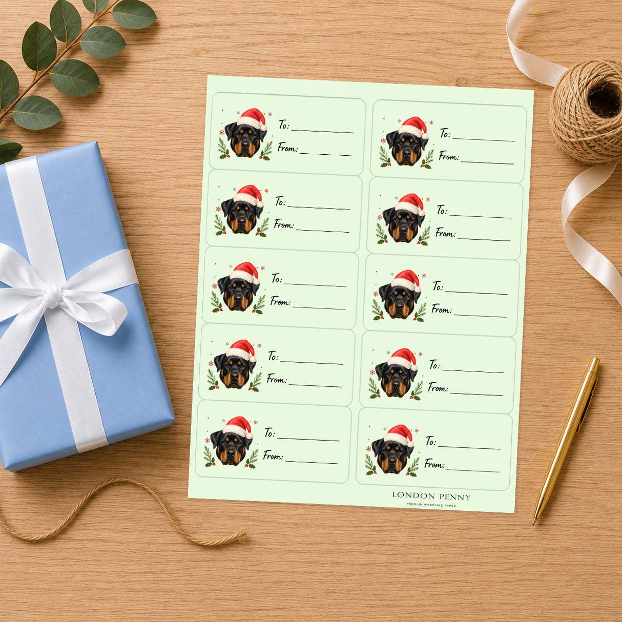 Rottweiler Santa Paws Gift Tag Sticker Sheet