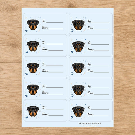 Rottweiler Pawprint Wishes Gift Tag Sticker Sheet - London Penny Gift Wrap