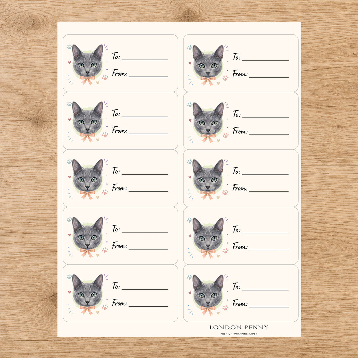 Russian Blue Purrfectly Yours Gift Tag Sticker Sheet