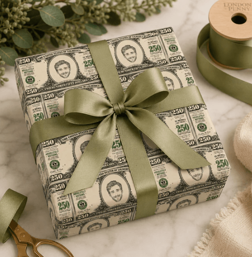 Personalized $250 Bill 6FT Wrapping Paper Test - London Penny Gift Wrap