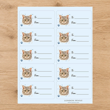 Selkirk Rex Pawprint Wishes Gift Tag Sticker Sheet - London Penny Gift Wrap