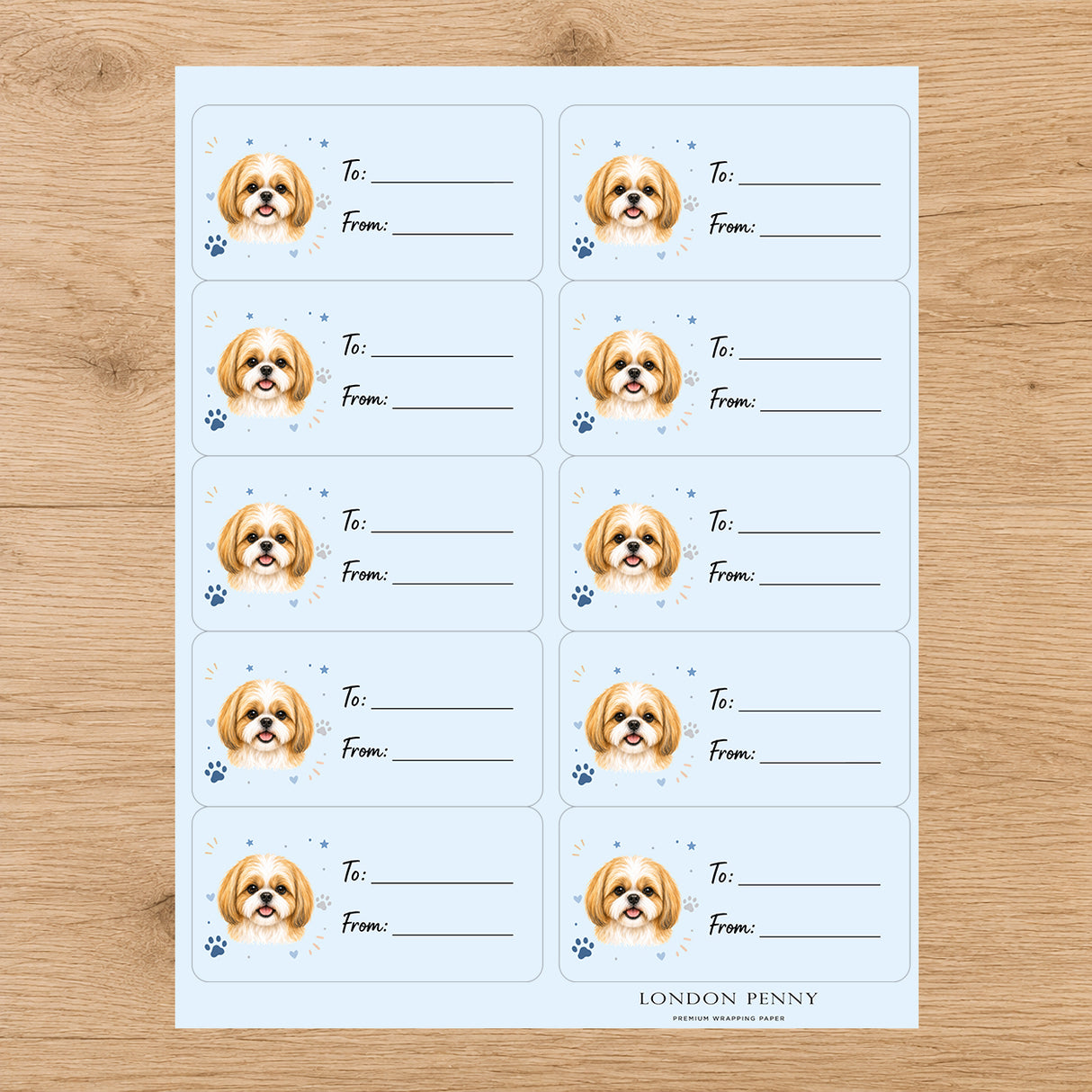 Shih Tzu Pawprint Wishes Gift Tag Sticker Sheet
