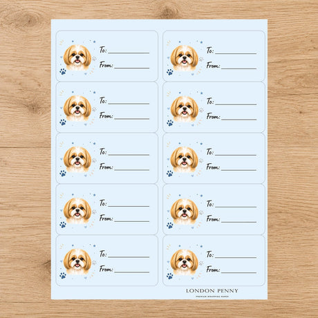 Shih Tzu Pawprint Wishes Gift Tag Sticker Sheet - London Penny Gift Wrap