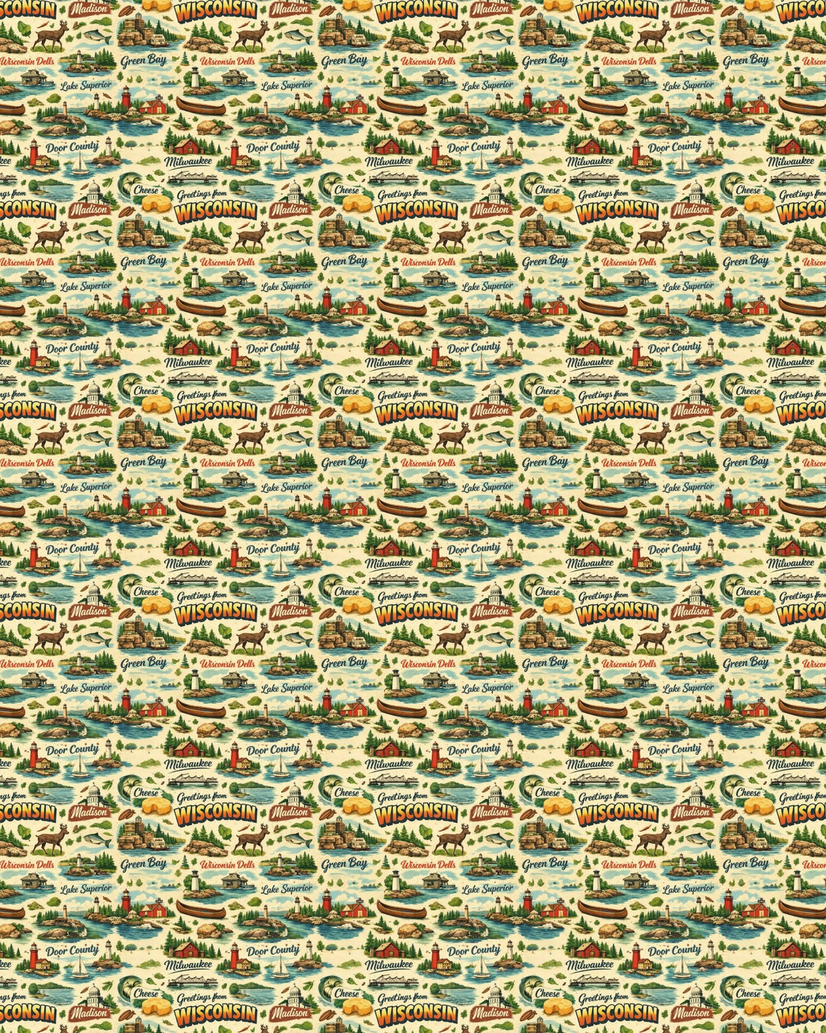 Wisconsin Postcard Memories Sherpa Blanket - London Penny Gift Wrap