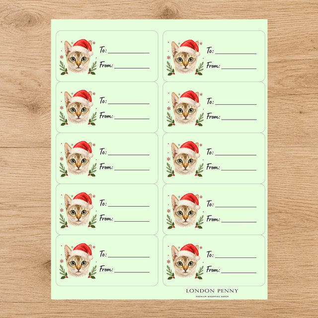 Singapura Santa Paws Gift Tag Sticker Sheet - London Penny Gift Wrap