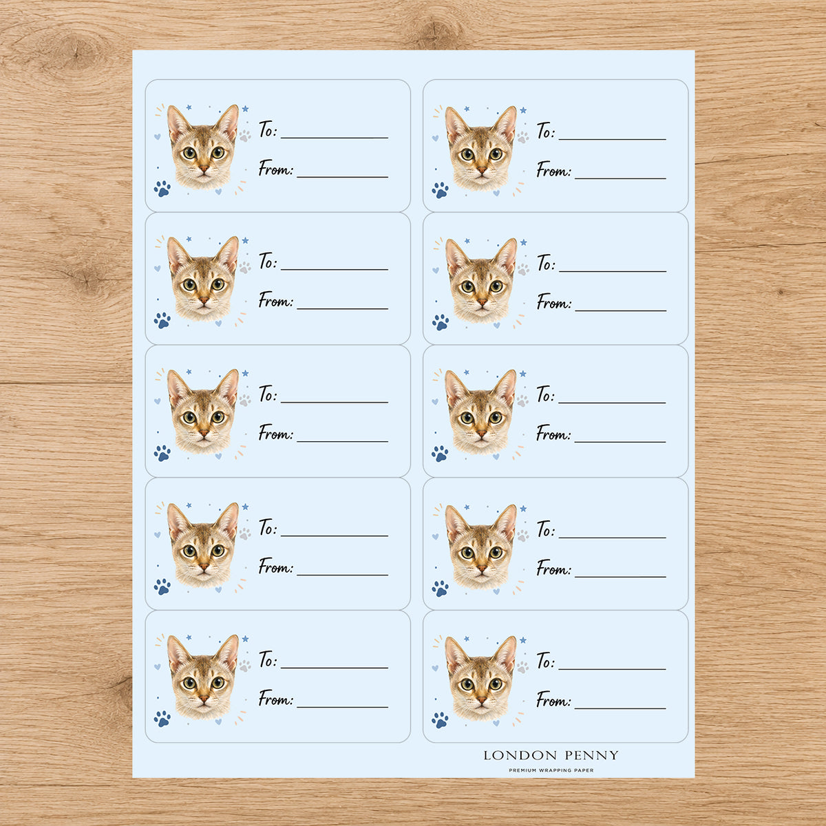 Singapura Pawprint Wishes Gift Tag Sticker Sheet