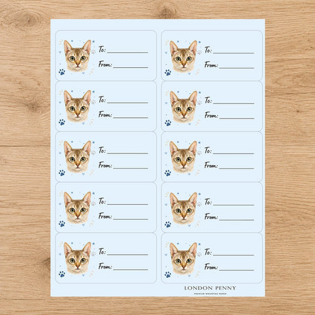 Singapura Pawprint Wishes Gift Tag Sticker Sheet - London Penny Gift Wrap