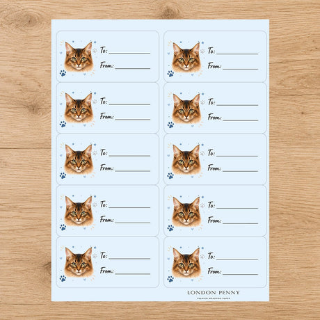 Somali Pawprint Wishes Gift Tag Sticker Sheet - London Penny Gift Wrap