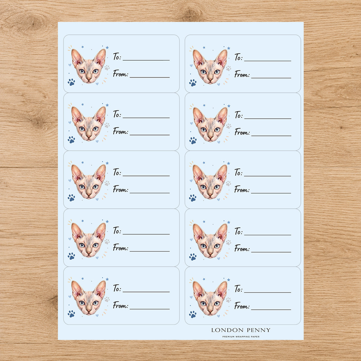 Sphynx Pawprint Wishes Gift Tag Sticker Sheet