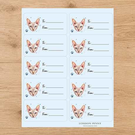 Sphynx Pawprint Wishes Gift Tag Sticker Sheet - London Penny Gift Wrap