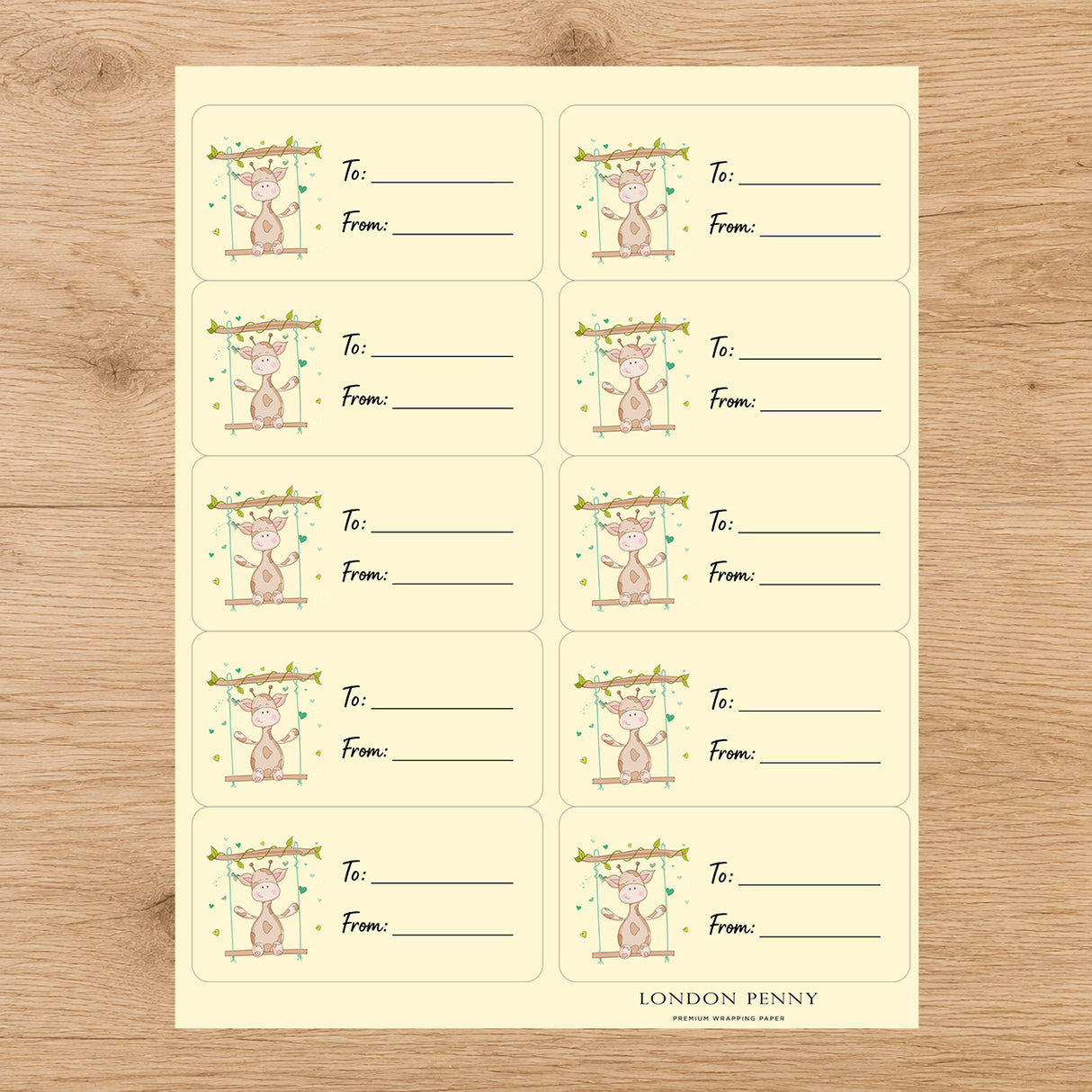 Swinging Little Giraffe Gift Tag Sticker Sheet
