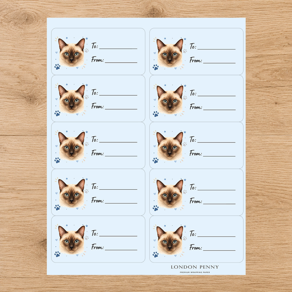 Tonkinese Pawprint Wishes Gift Tag Sticker Sheet
