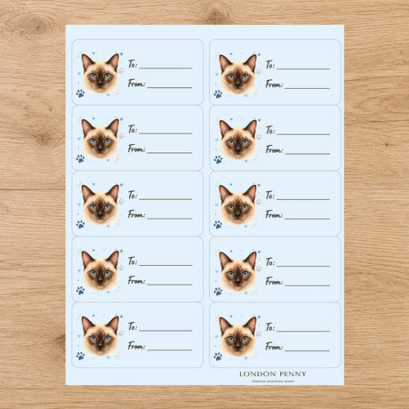 Tonkinese Pawprint Wishes Gift Tag Sticker Sheet - London Penny Gift Wrap