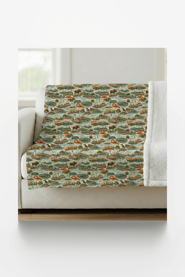 Maine Postcard Memories Sherpa Blanket - London Penny Gift Wrap