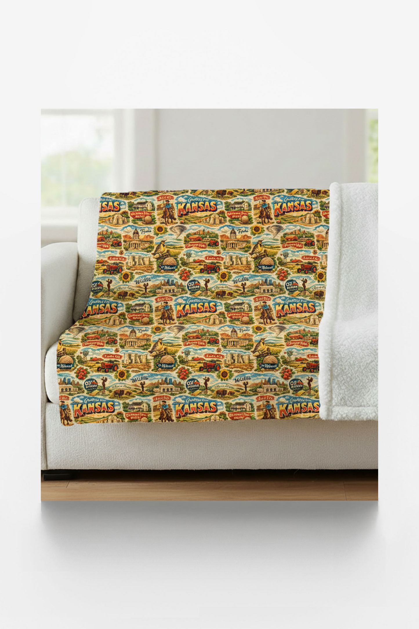 Kansas Postcard Memories Sherpa Blanket