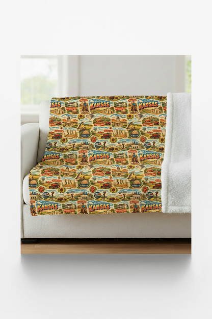 Kansas Postcard Memories Sherpa Blanket