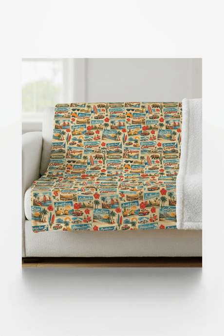 California Postcard Memories Sherpa Blanket - London Penny Gift Wrap