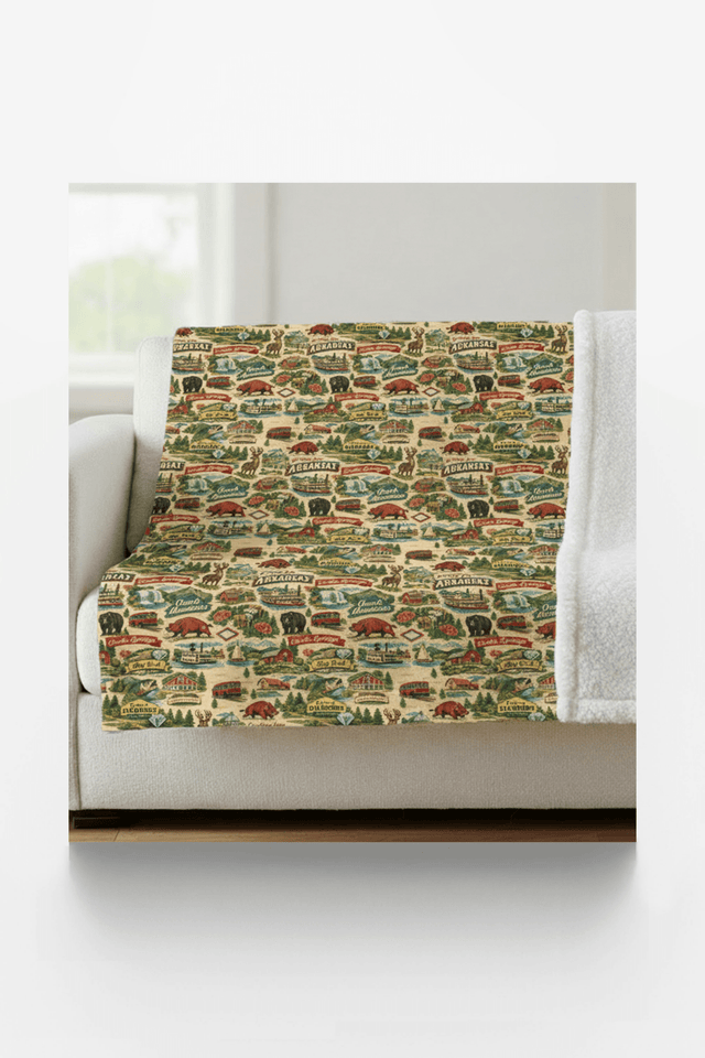 Arkansas Postcard Memories Sherpa Blanket - London Penny Gift Wrap