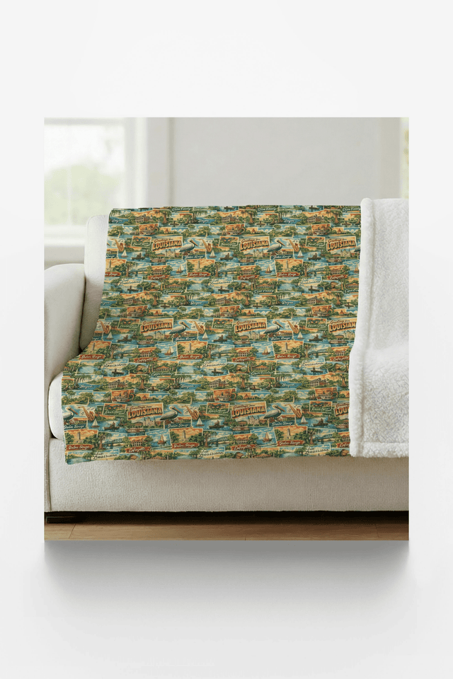 Louisiana Postcard Memories Sherpa Blanket - London Penny Gift Wrap