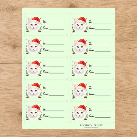 Turkish Angora Santa Paws Gift Tag Sticker Sheet - London Penny Gift Wrap