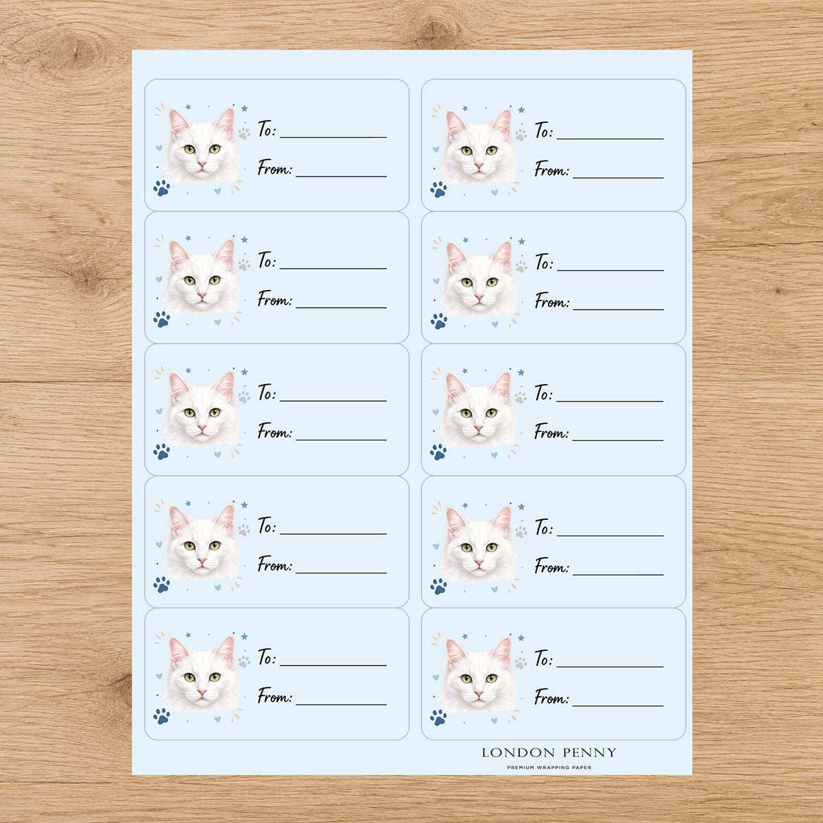 Turkish Angora Pawprint Wishes Gift Tag Sticker Sheet