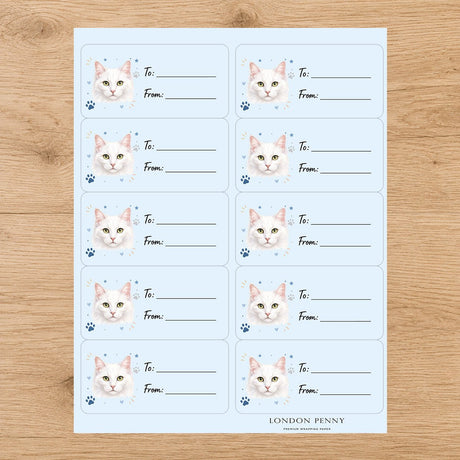 Turkish Angora Pawprint Wishes Gift Tag Sticker Sheet - London Penny Gift Wrap