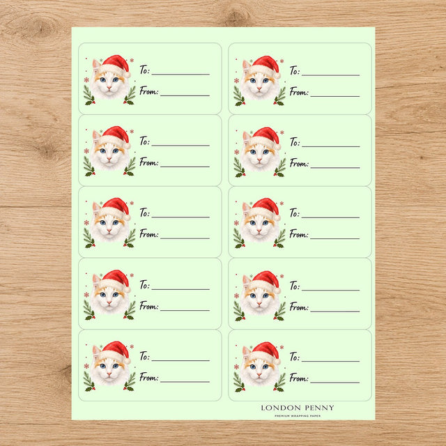 Turkish Van Santa Paws Gift Tag Sticker Sheet - London Penny Gift Wrap