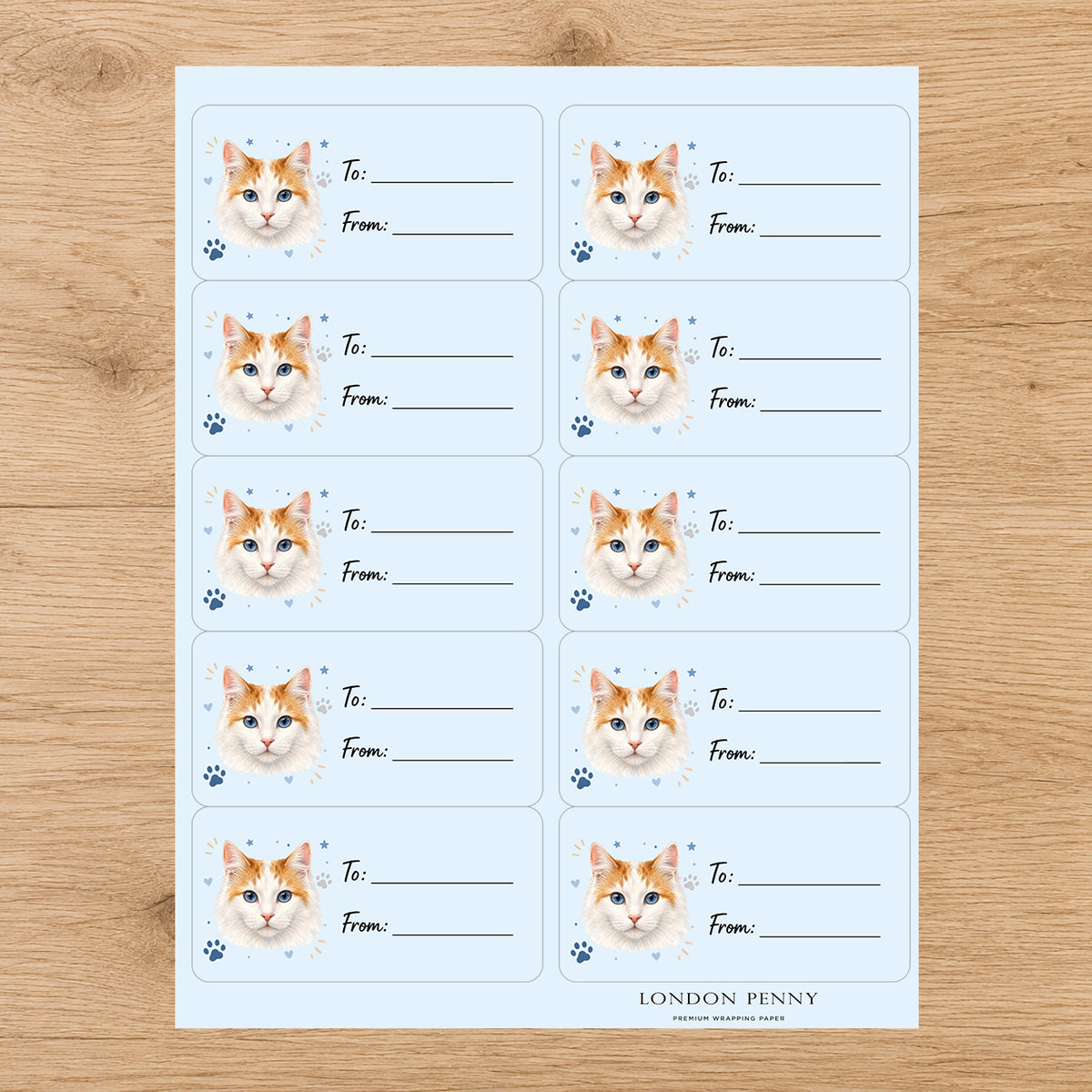 Turkish Van Pawprint Wishes Gift Tag Sticker Sheet