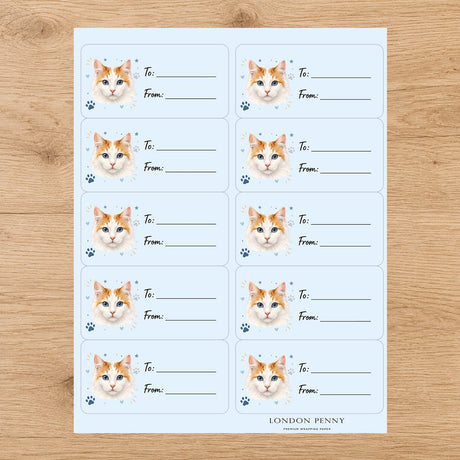 Turkish Van Pawprint Wishes Gift Tag Sticker Sheet - London Penny Gift Wrap