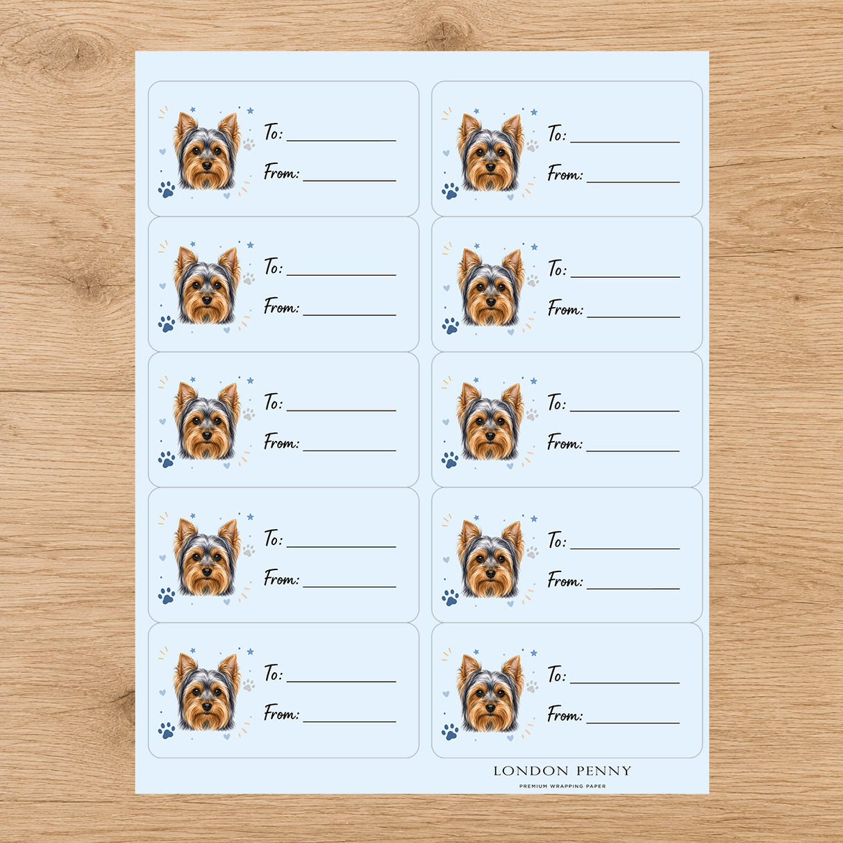 Yorkshire Terrier Pawprint Wishes Gift Tag Sticker Sheet