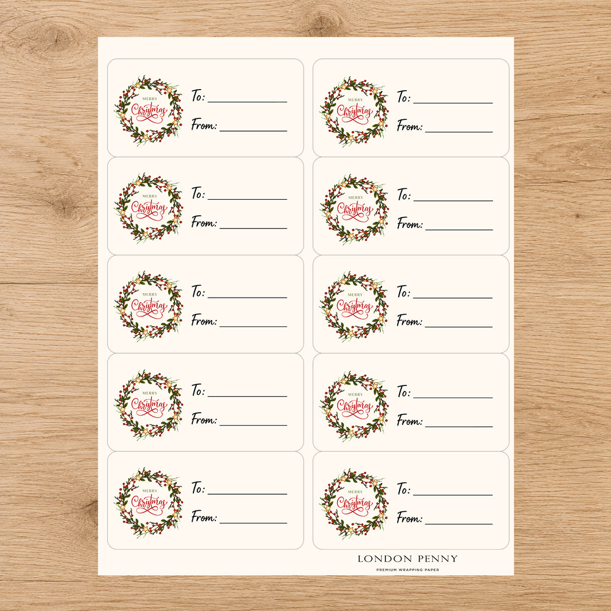 Yuletide Berry Wreath  Wishes Gift Tag Sticker Sheet