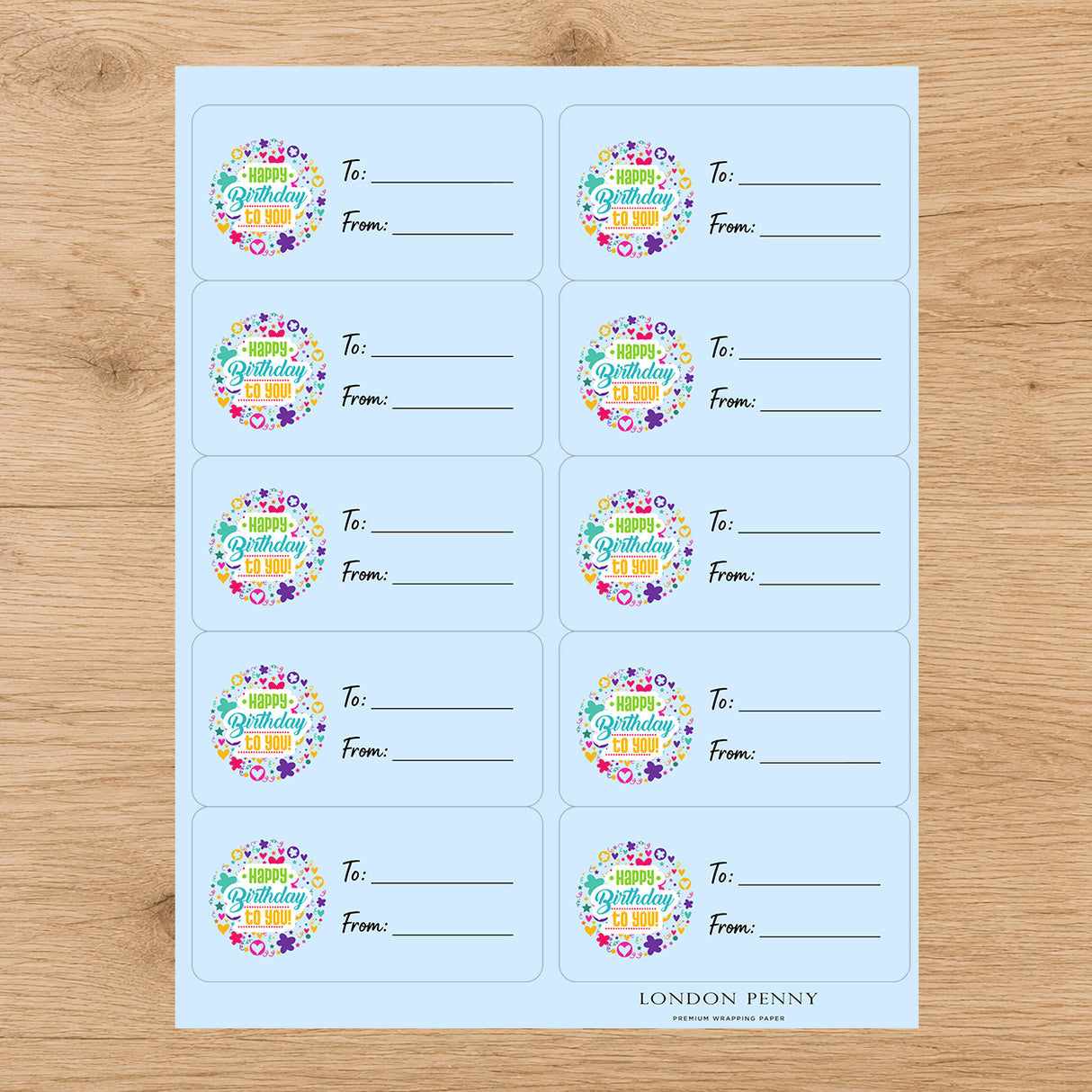Confetti & Birthday Wishes Gift Tag Sticker Sheet