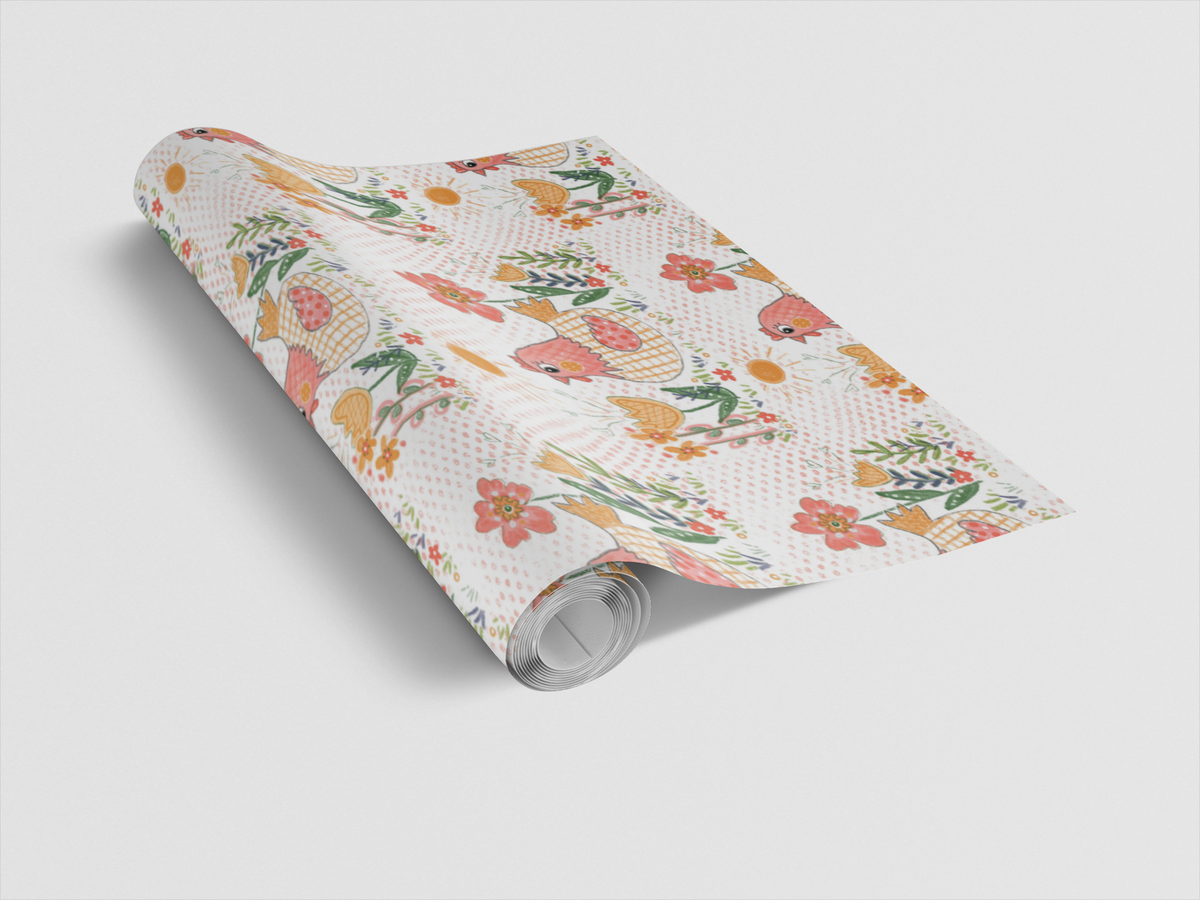 Floral Chicken Wrapping Paper | Michelle Gilsey | Artist Corner