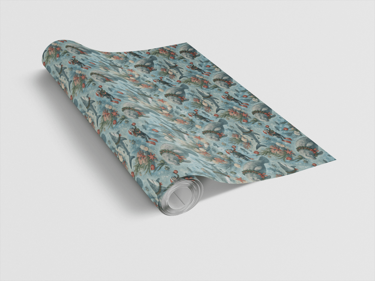 Manatee Christmas Wishes Wrapping Paper - London Penny Gift Wrap