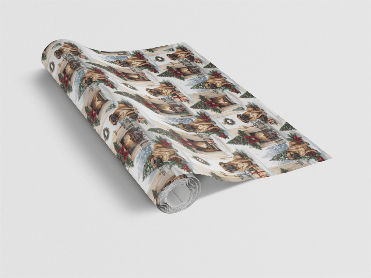 English Mastiff Christmas Manor Wrapping Paper - London Penny Gift Wrap