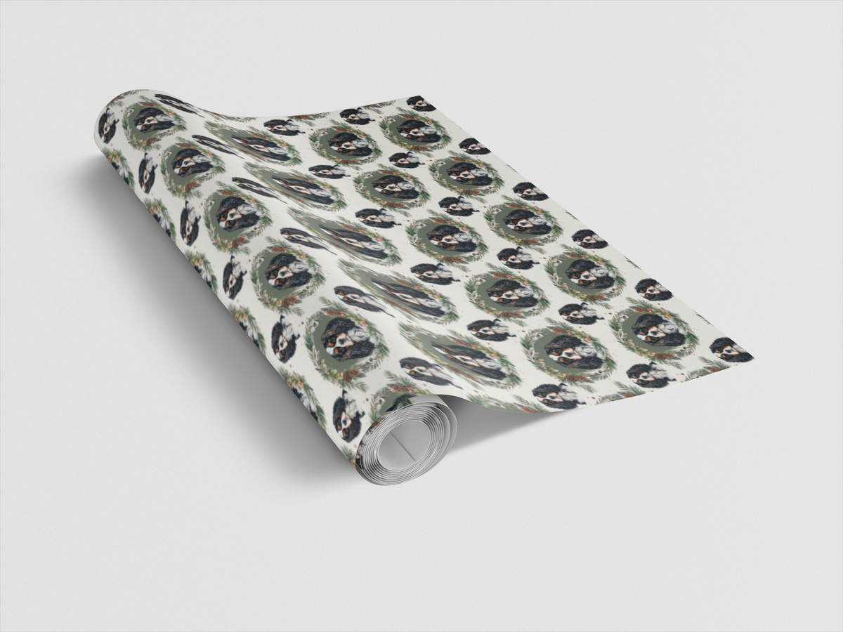 Evergreen Wreath Cavaliers Wrapping Paper