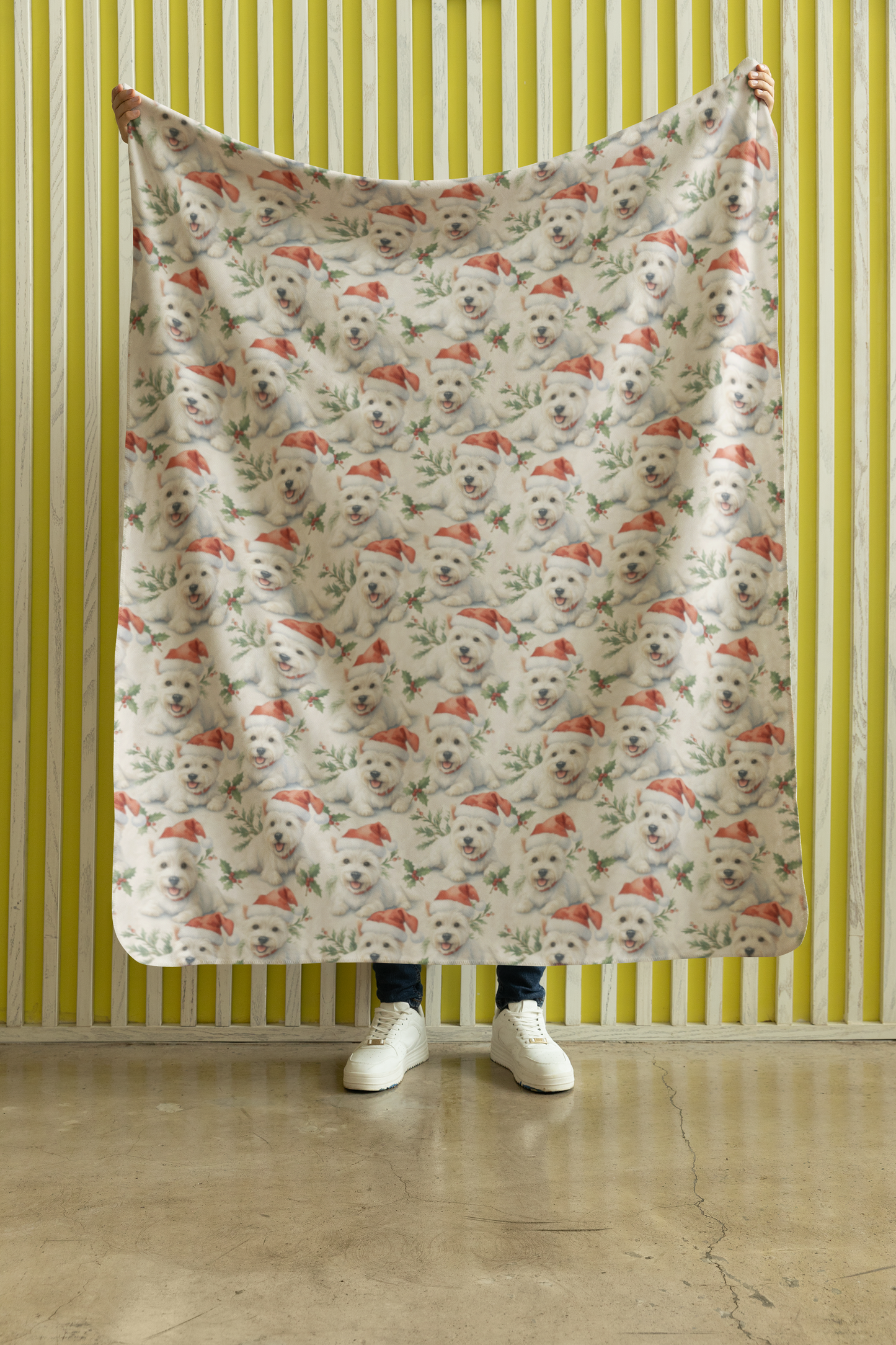 Santa Hat & Holly Hugs Sherpa Blanket