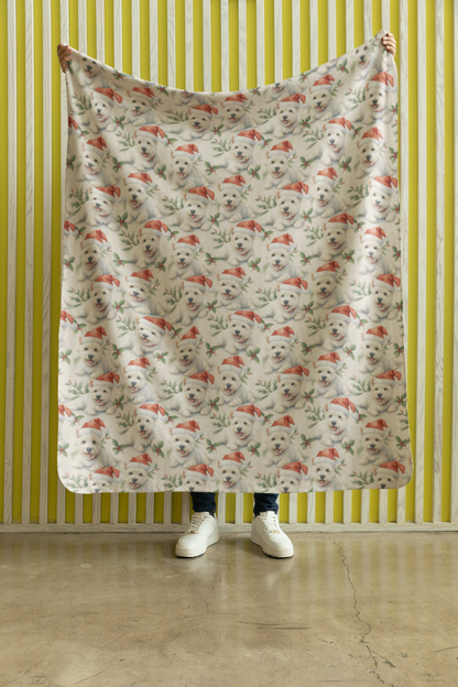 Santa Hat & Holly Hugs Sherpa Blanket