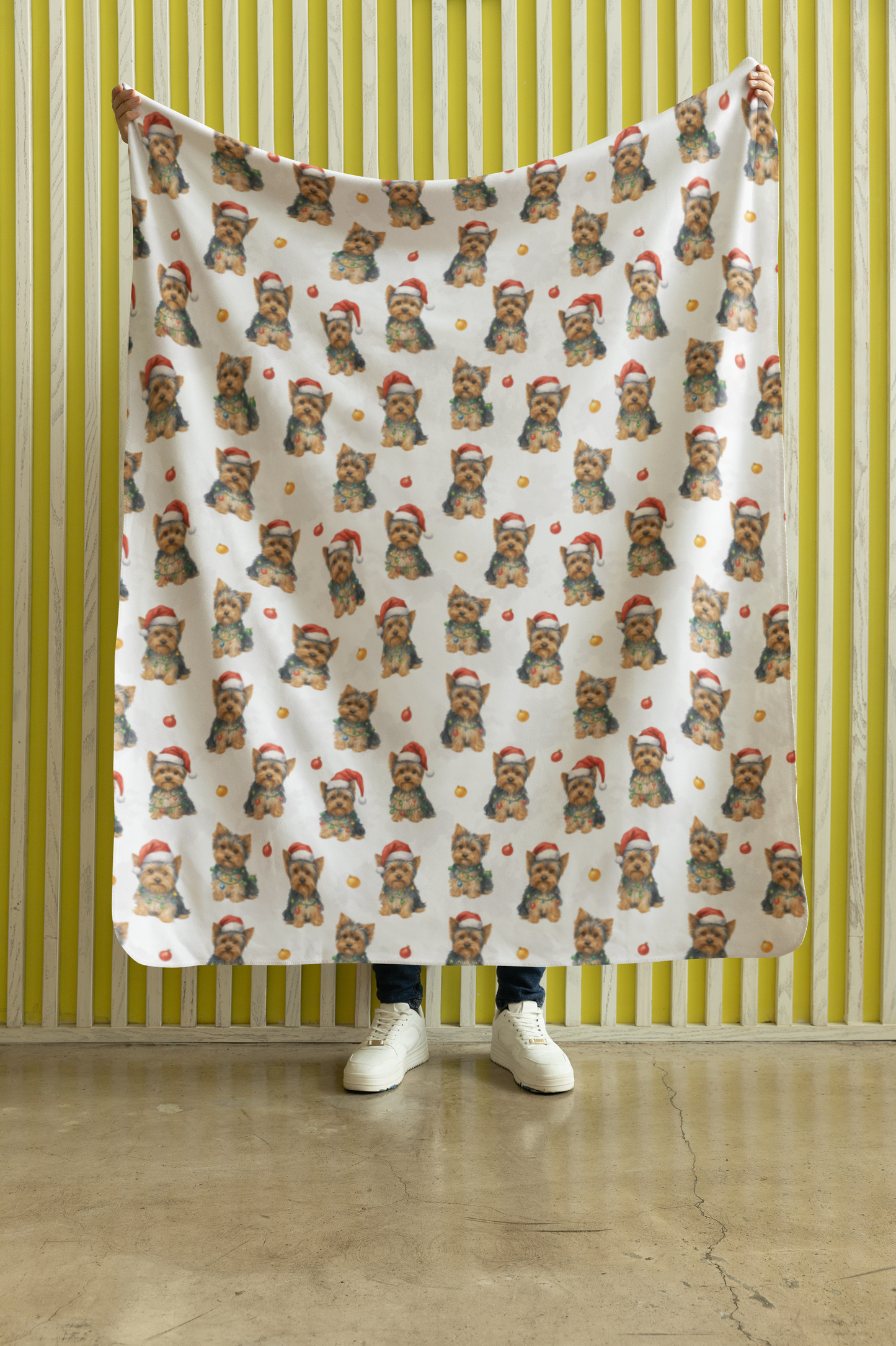 Santa's Little Yorkie Sherpa Blanket