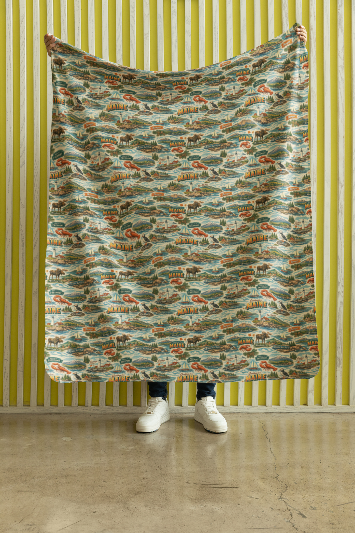 Maine Postcard Memories Sherpa Blanket