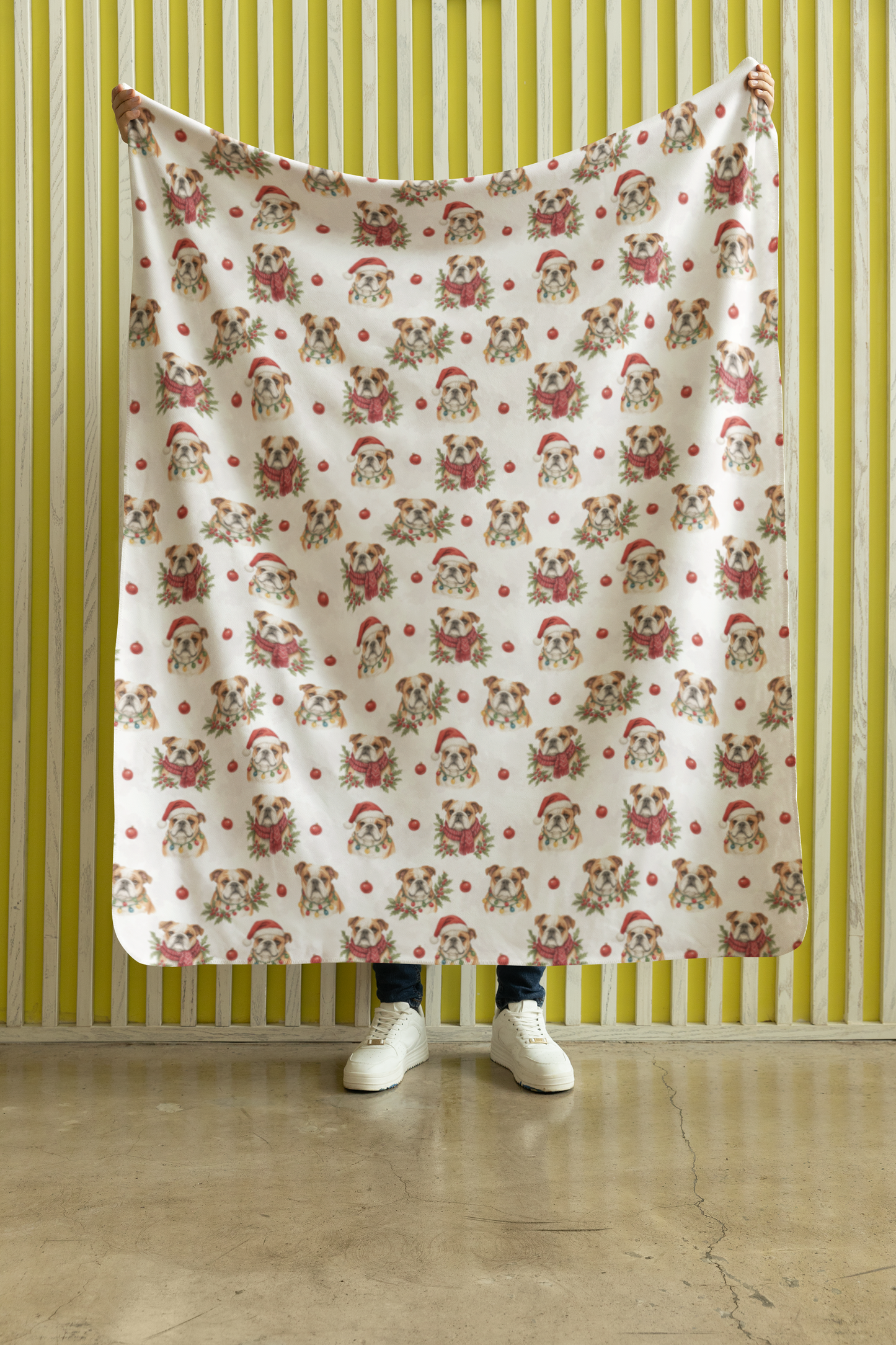 Bulldog Christmas Charm Sherpa Blanket