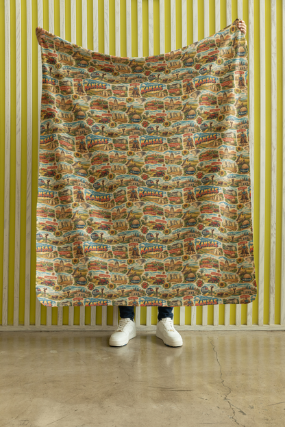 Kansas Postcard Memories Sherpa Blanket