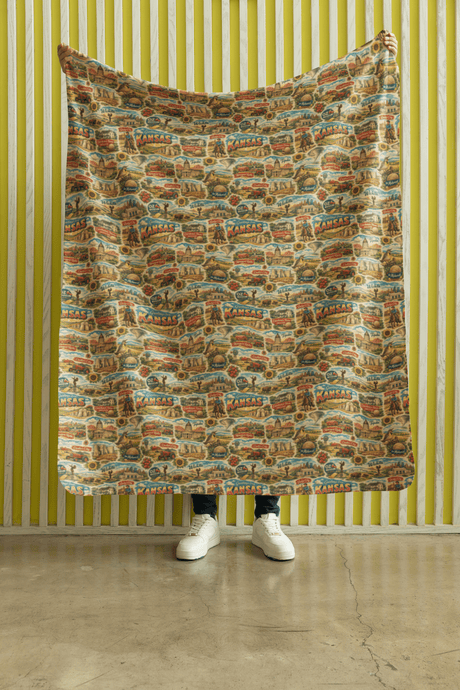 Kansas Postcard Memories Sherpa Blanket - London Penny Gift Wrap