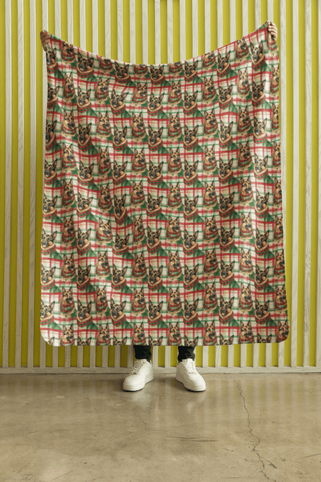 German Shepherd Plaid Parade Sherpa Blanket - London Penny Gift Wrap