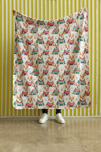 Corgi Holiday Sweaters Sherpa Blanket
