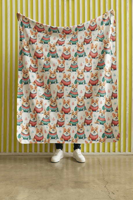 Corgi Holiday Sweaters Sherpa Blanket - London Penny Gift Wrap