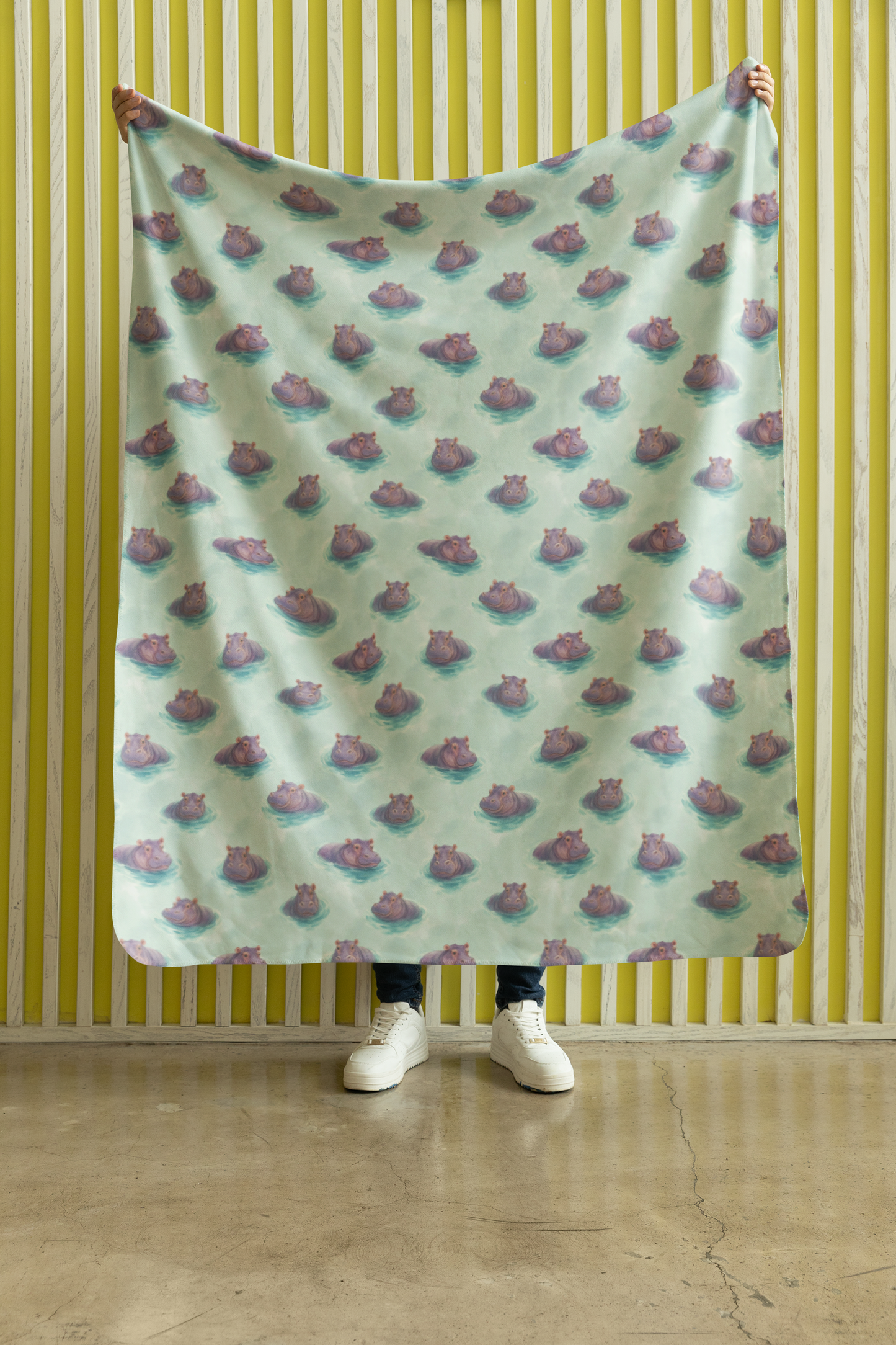 Hippo Harbor Sherpa Blanket