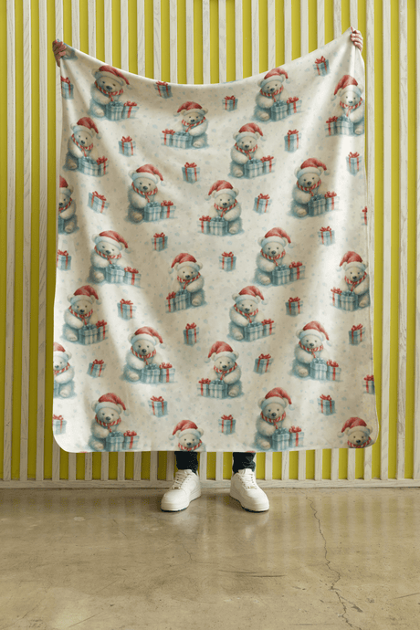 Polar Bear Cheer Sherpa Blanket - London Penny Gift Wrap